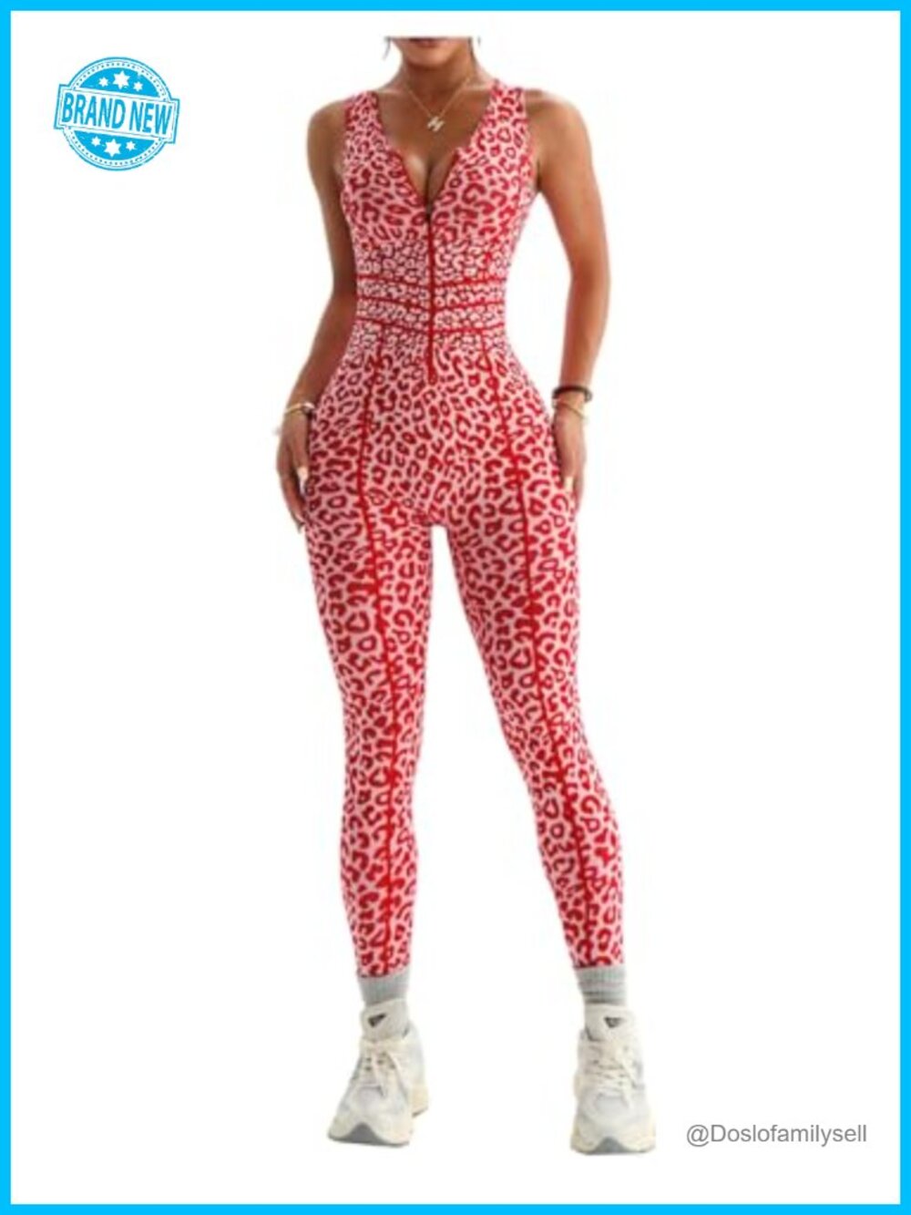 WDIRARA Women's Leopard Workout Jumpsuit Zip Front Scrunch Butt Yoga Bodycon
